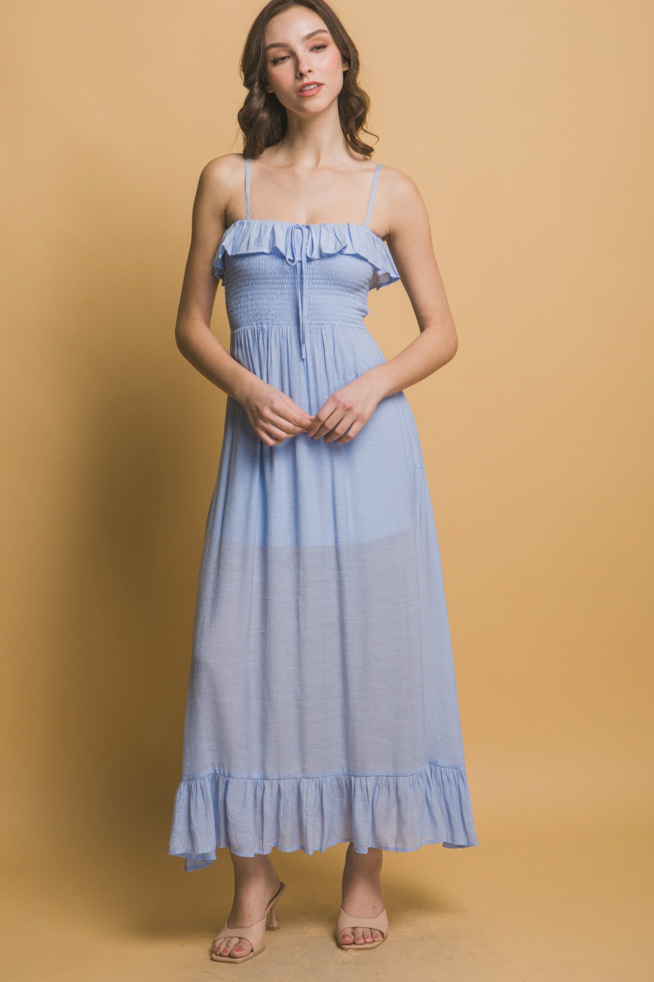 Ruffle Trim Smocked Maxi Dress -
