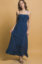 Ruffle Trim Smocked Maxi Dress -