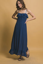 Ruffle Trim Smocked Maxi Dress -