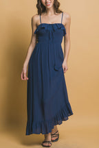 Ruffle Trim Smocked Maxi Dress -