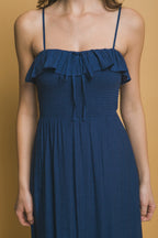 Ruffle Trim Smocked Maxi Dress -