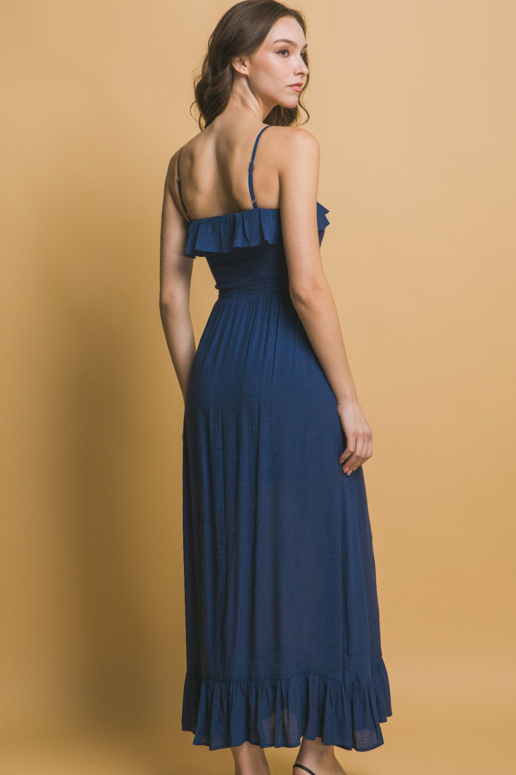 Ruffle Trim Smocked Maxi Dress -