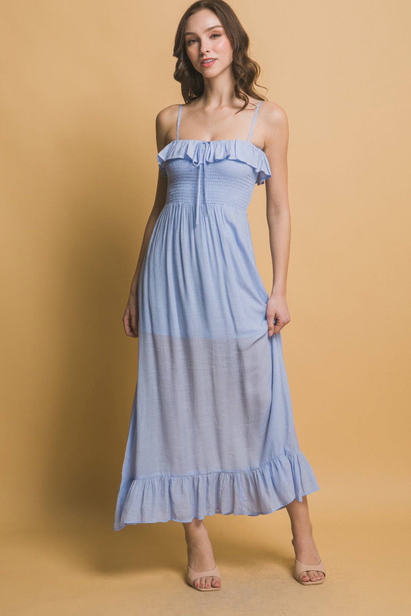 Ruffle Trim Smocked Maxi Dress -