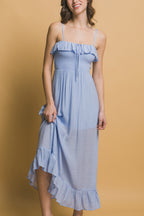 Ruffle Trim Smocked Maxi Dress -