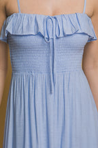 Ruffle Trim Smocked Maxi Dress -
