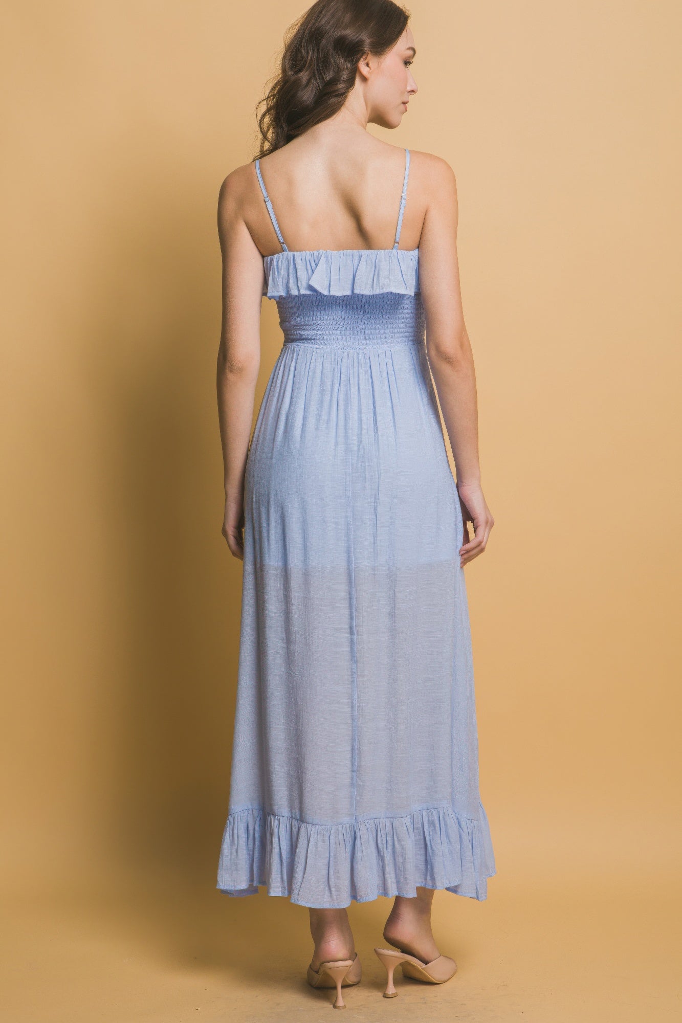 Ruffle Trim Smocked Maxi Dress -