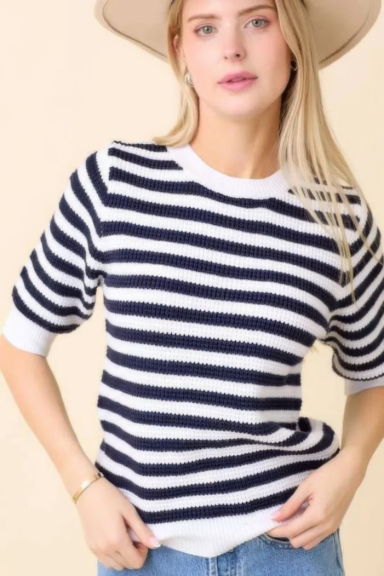 Blue Striped Knit Sweater - L Main image