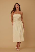 Floral Appliqu?? Strapless Midi Dress -