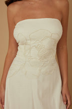 Floral Appliqu?? Strapless Midi Dress -