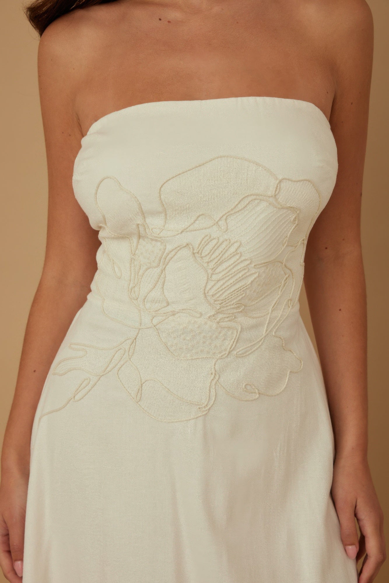 Floral Appliqu?? Strapless Midi Dress -