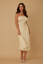 Floral Appliqu?? Strapless Midi Dress -