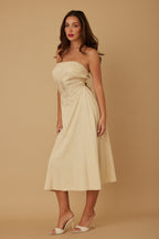 Floral Appliqu?? Strapless Midi Dress -