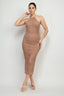 Open Knit Halter Midi Dress - Mocha