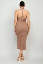 Open Knit Halter Midi Dress -