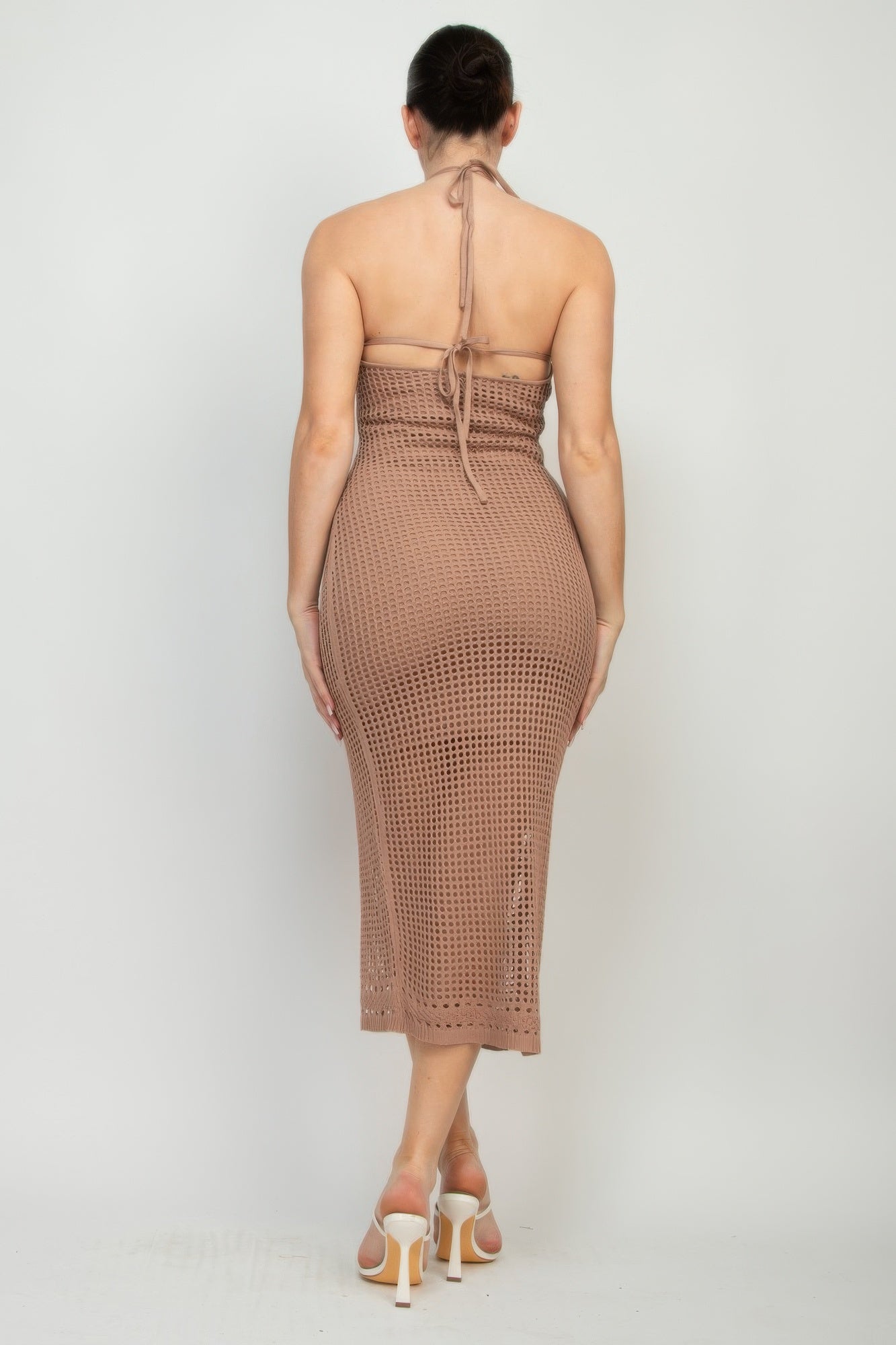 Open Knit Halter Midi Dress -