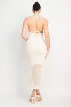 Open Knit Halter Midi Dress -