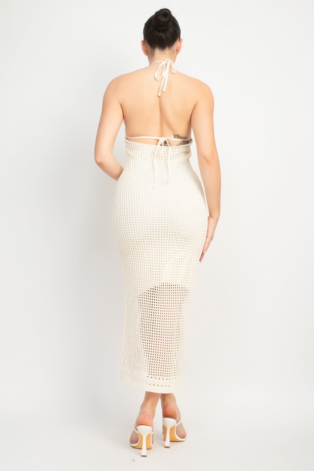 Open Knit Halter Midi Dress -