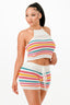 Striped Crochet Halter Short Set - White