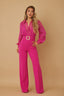 Crochet Detail Woven Jumpsuit - Fuchsia