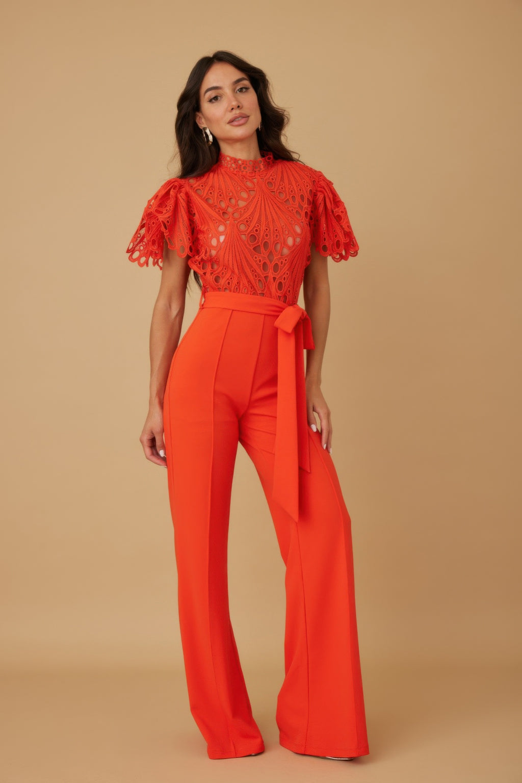 Crochet Pattern Wide Leg Jumpsuit - Orange