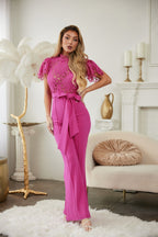 Crochet Pattern Wide Leg Jumpsuit - Fuchsia