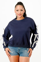 Bow Sleeve Pullover Sweatshirt - L