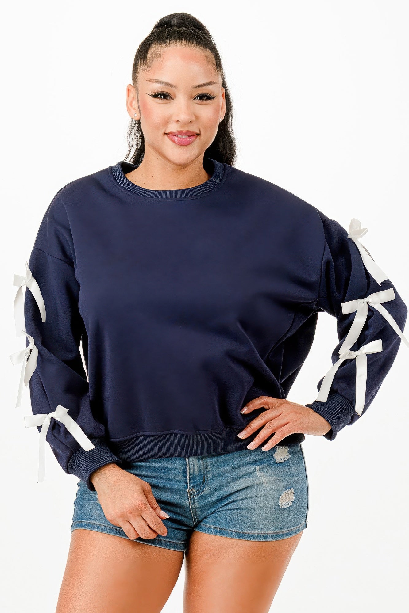 Bow Sleeve Pullover Sweatshirt -