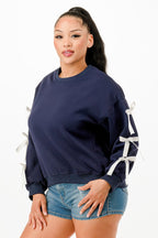 Bow Sleeve Pullover Sweatshirt -