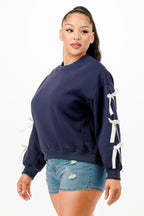 Bow Sleeve Pullover Sweatshirt -