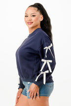 Bow Sleeve Pullover Sweatshirt -