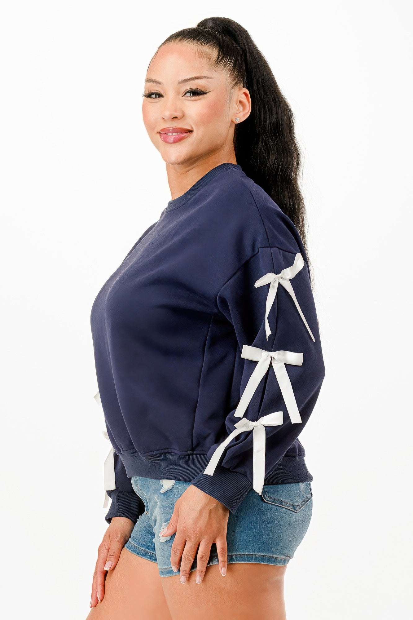 Bow Sleeve Pullover Sweatshirt -