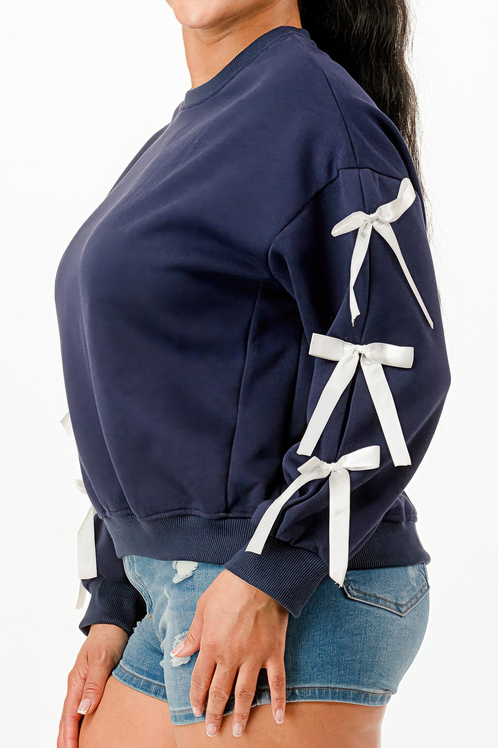 Bow Sleeve Pullover Sweatshirt -