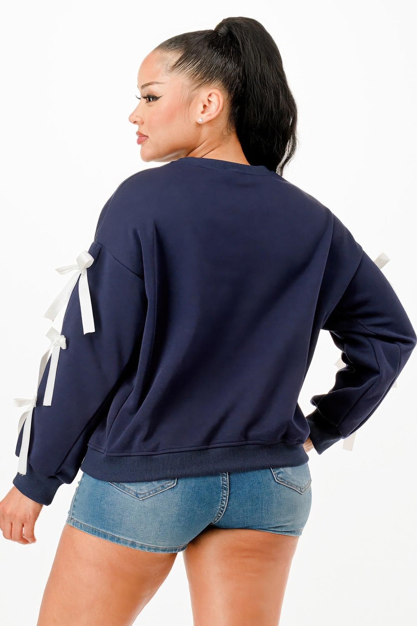 Bow Sleeve Pullover Sweatshirt -