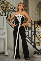 Strapless Contrast Panel Jumpsuit -