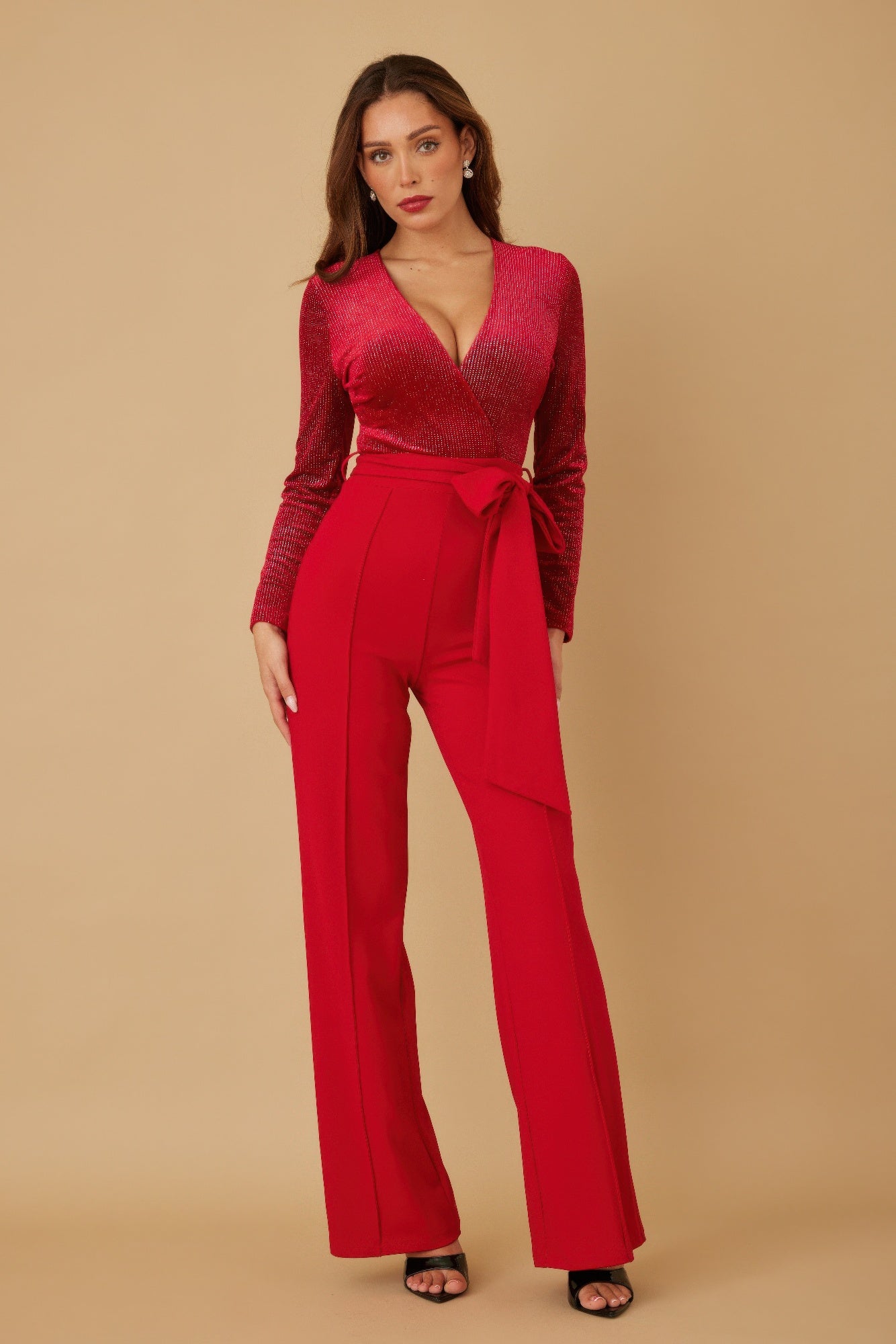 Velvet Wrap Top Evening Jumpsuit -