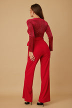 Velvet Wrap Top Evening Jumpsuit -