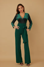 Velvet Wrap Top Evening Jumpsuit -