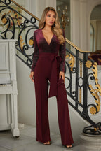 Velvet Wrap Top Evening Jumpsuit -