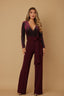 Velvet Wrap Top Evening Jumpsuit - Wine