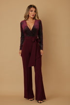 Velvet Wrap Top Evening Jumpsuit -
