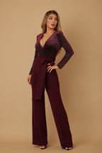 Velvet Wrap Top Evening Jumpsuit -