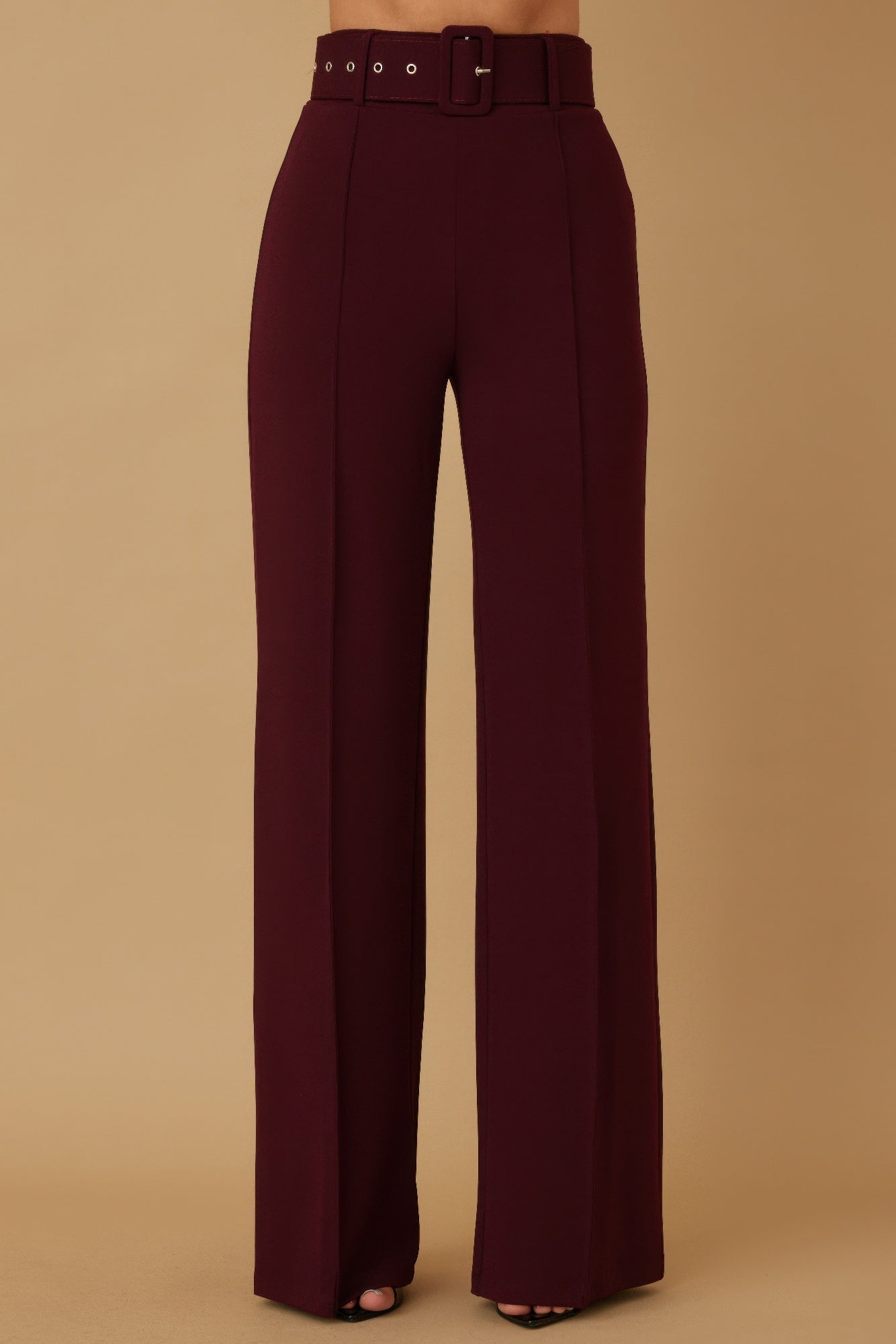 High Waist Belted Flared Pants -
