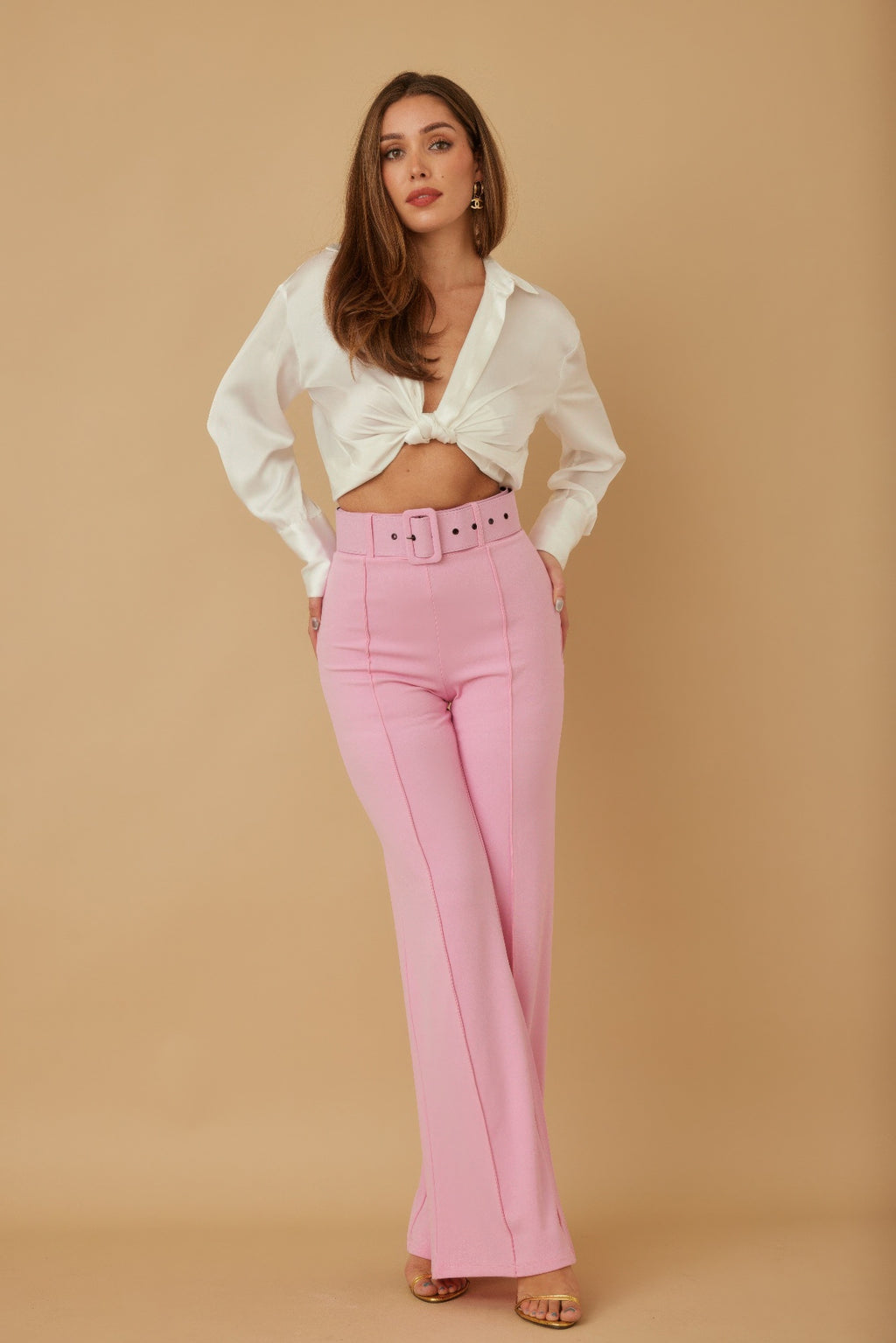High Waist Belted Flared Pants -