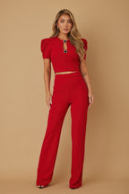 Puff Sleeve Jewel Detail Set - Red