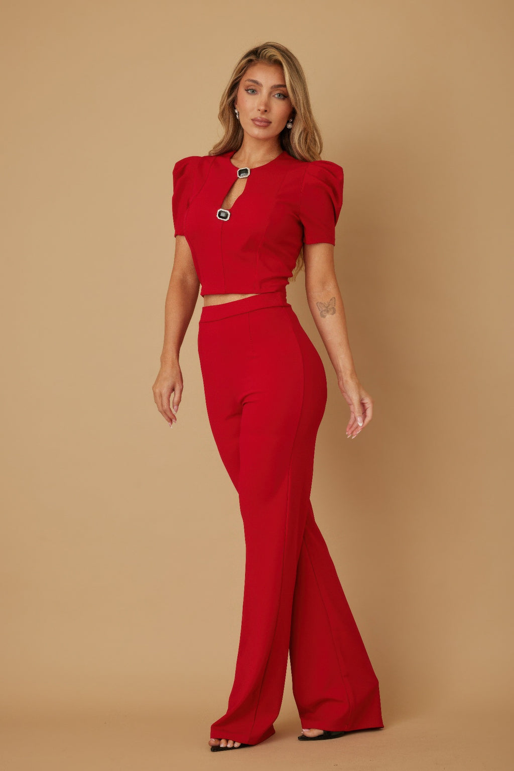Puff Sleeve Jewel Detail Set -