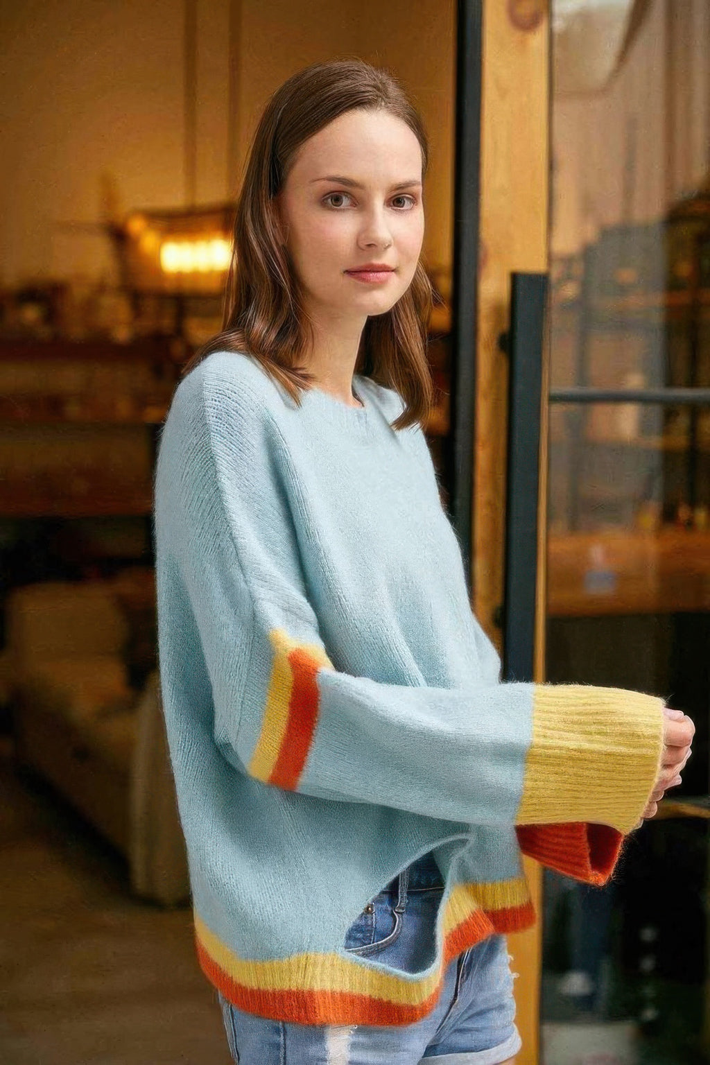 Colorblock Cutout Soft Knit Sweater -