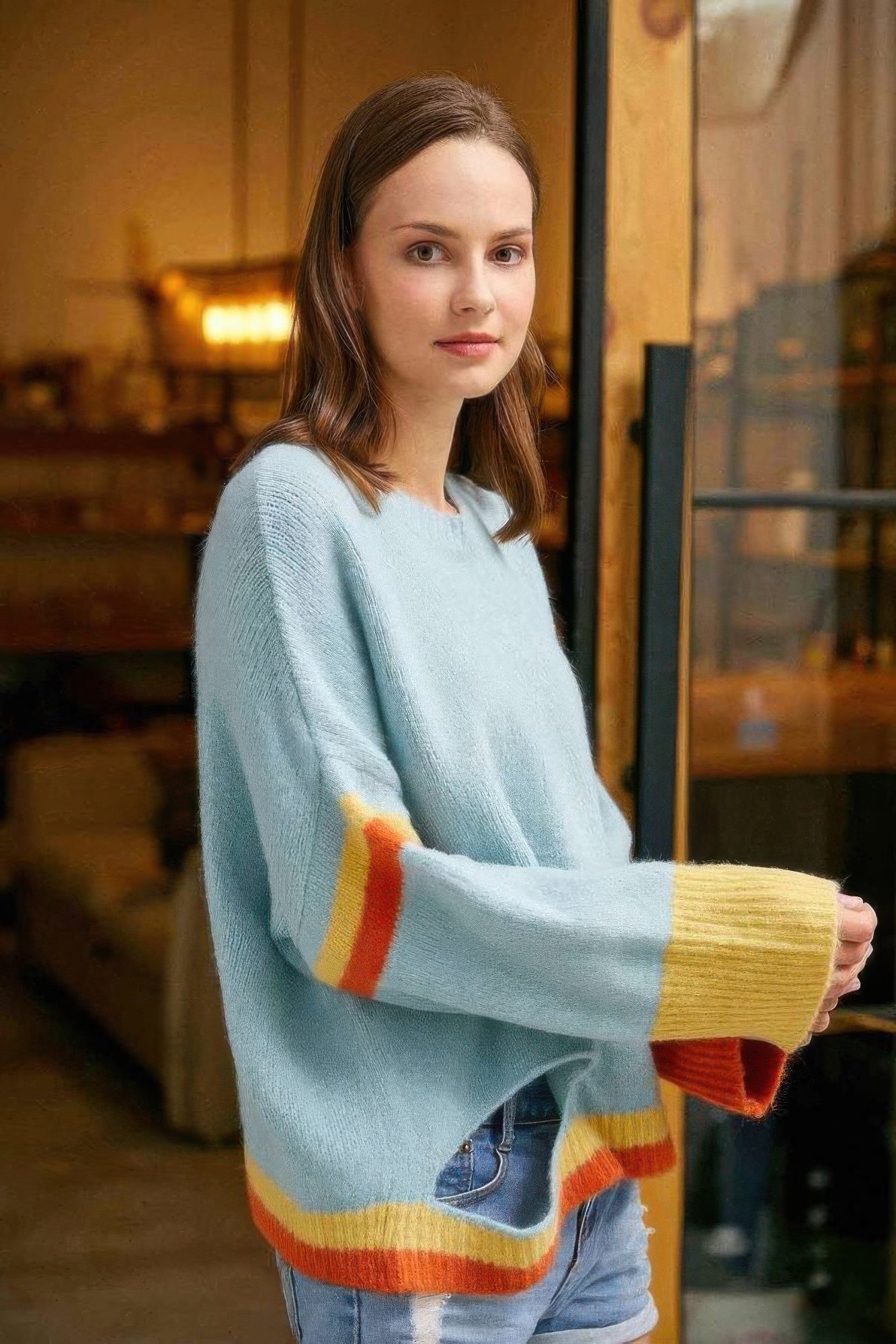 Colorblock Cutout Soft Knit Sweater -