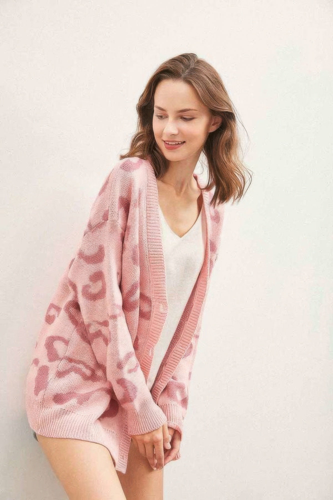 Pink Leopard Knit Cardigan -