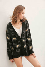Black Leopard Knit Cardigan - L