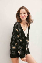 Black Leopard Knit Cardigan -